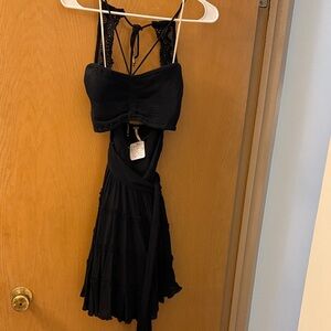 NWT SZ M Free People Black Strappy Dress with adjustable skirt
